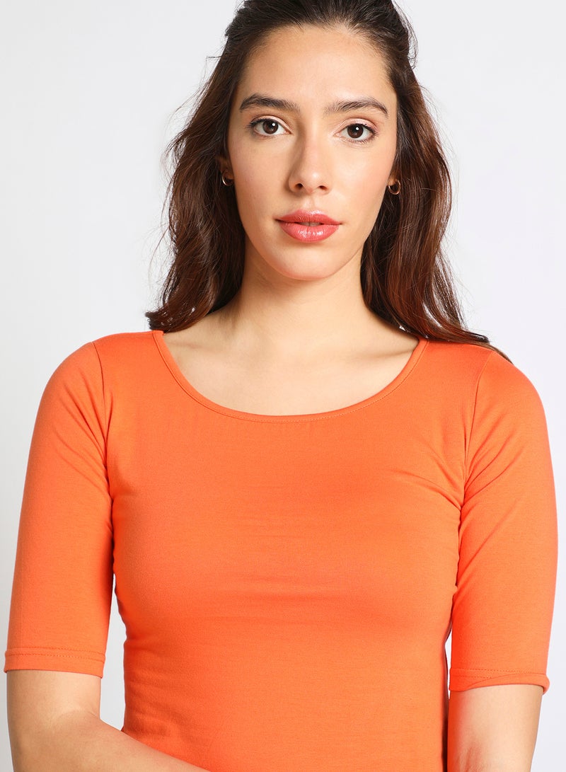 Aila Women's Casual Half Sleeve Round Neck Solid Top Orange  - Image 4