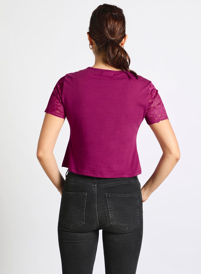 Aila Women's Casual Lace Detail Short Sleeve Cotton Blend Tops With Round Neck Modena  - Image 3