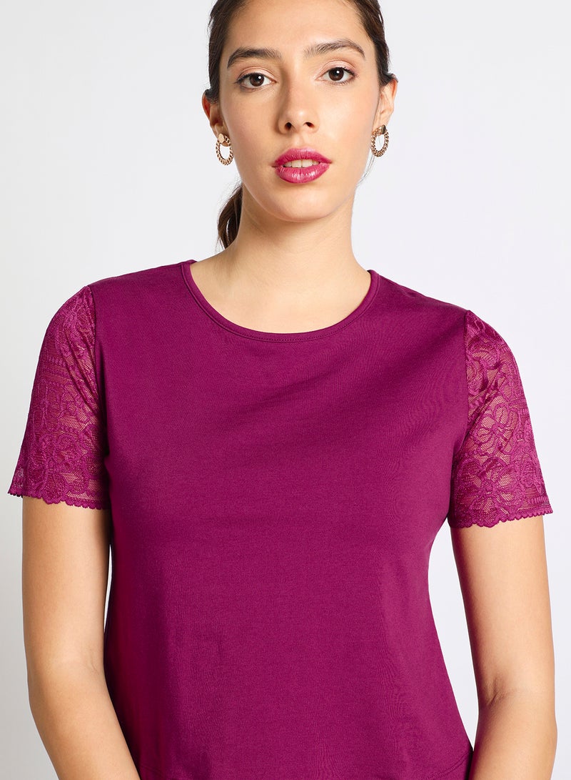 Aila Women's Casual Lace Detail Short Sleeve Cotton Blend Tops With Round Neck Modena  - Image 4