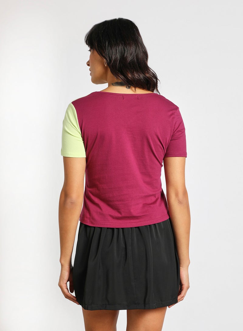Aila Women‘s V-Neck Colour Blocked Short Sleeves Knitted Top Modena/Green  - Image 3