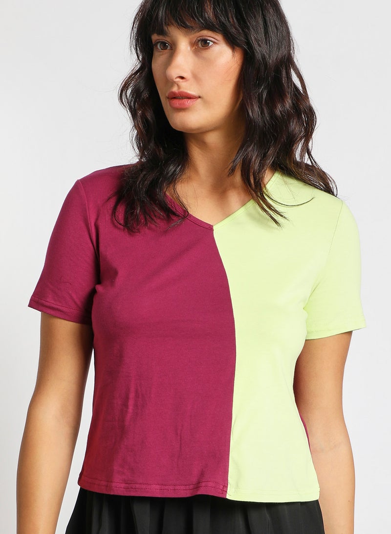 Aila Women‘s V-Neck Colour Blocked Short Sleeves Knitted Top Modena/Green  - Image 4