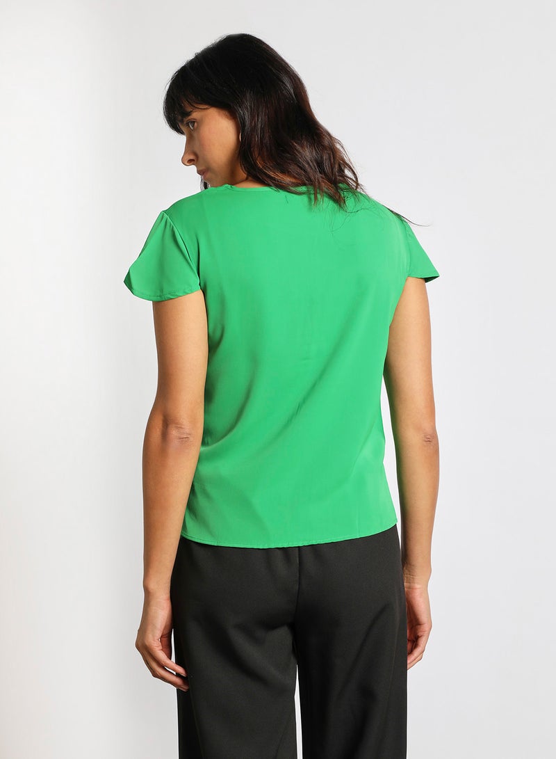Aila - Women's Casual Round Neck Cap Sleeve Front Knot Top Green - Image 1