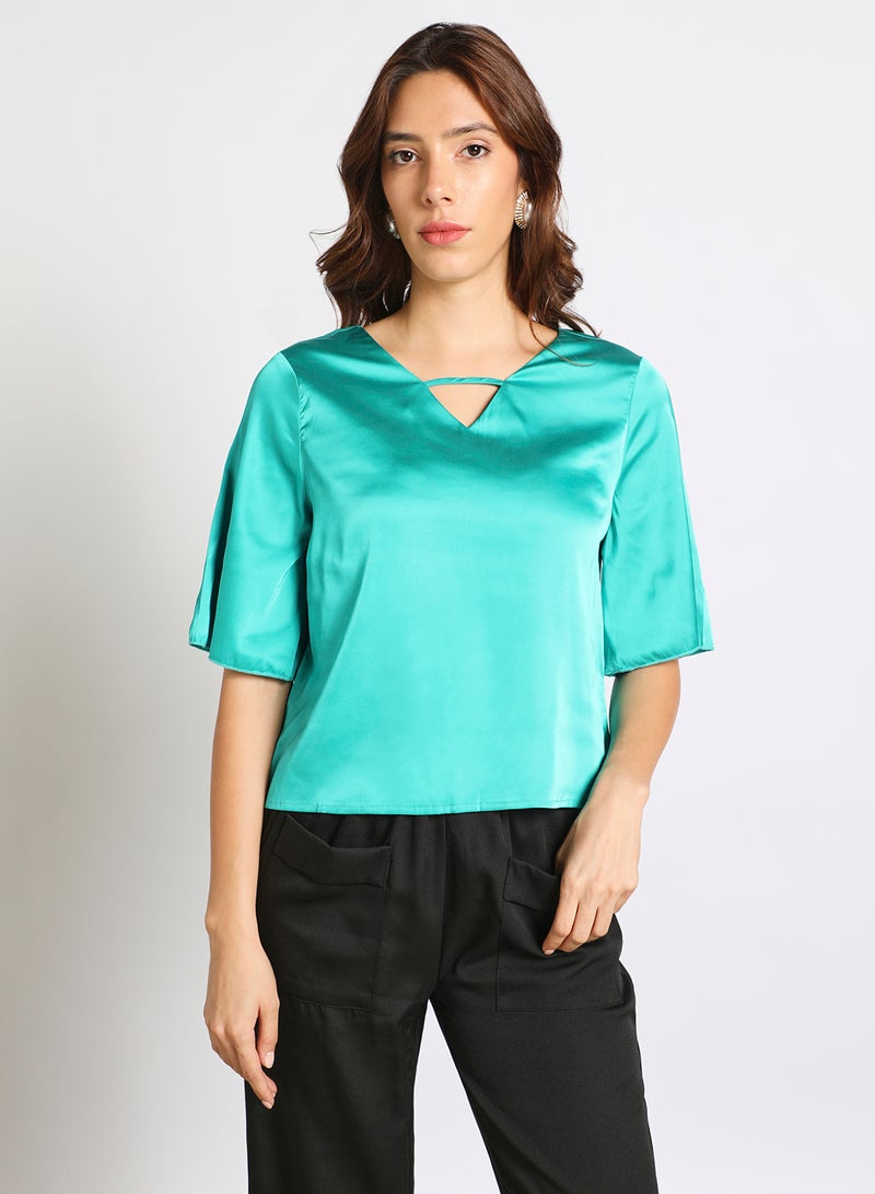 Aila Women's Casual Bell Half Sleeve Polyester Crop Top With V-Neck Electric Blue - Image 1