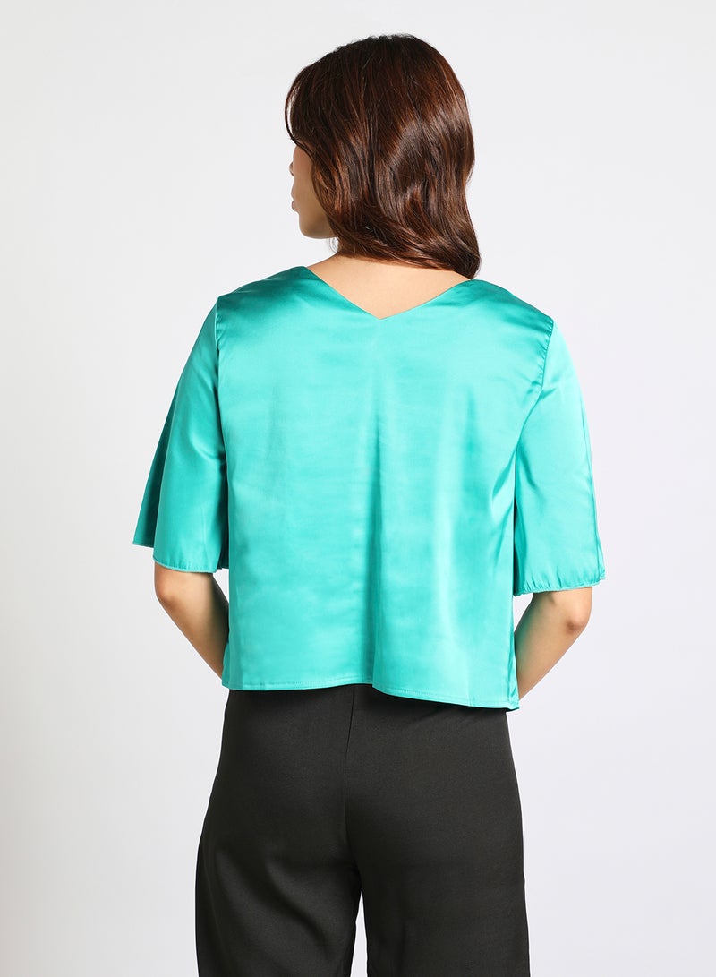 Aila Women's Casual Bell Half Sleeve Polyester Crop Top With V-Neck Electric Blue - Image 3