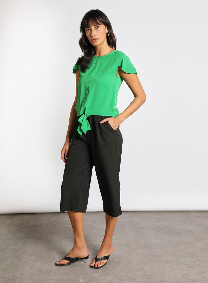 Aila - Women's Casual Round Neck Cap Sleeve Front Knot Top Green - Image 1