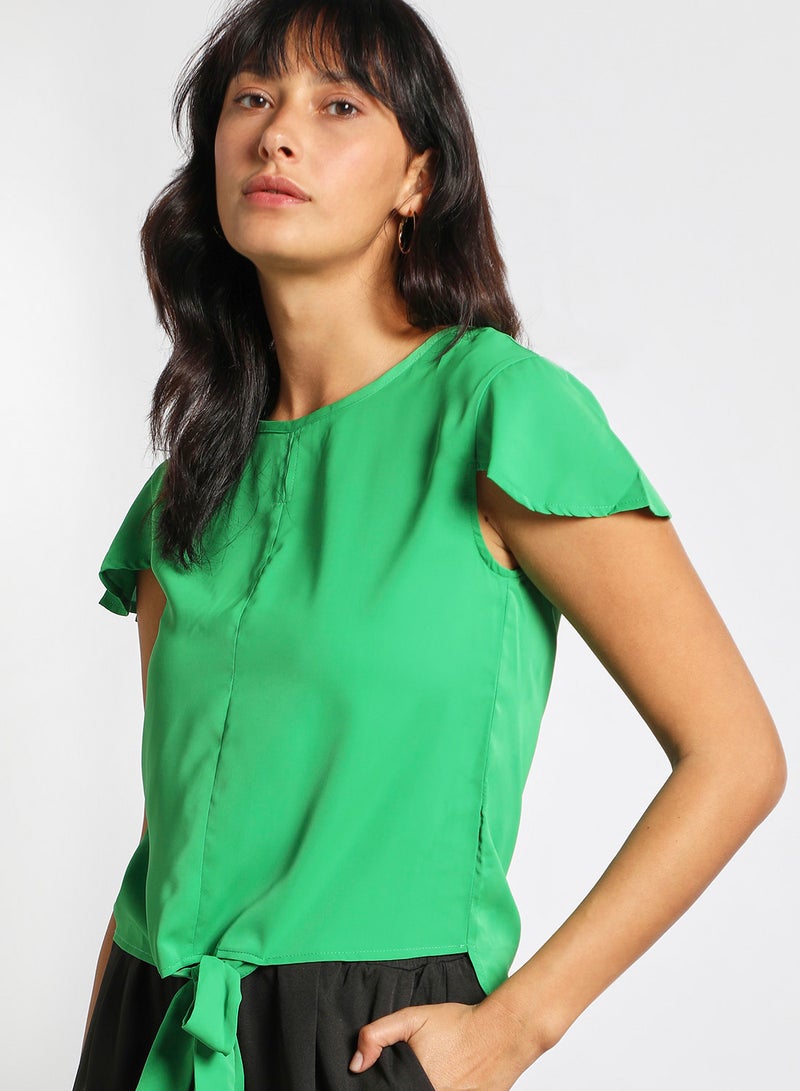 Aila - Women's Casual Round Neck Cap Sleeve Front Knot Top Green - Image 1