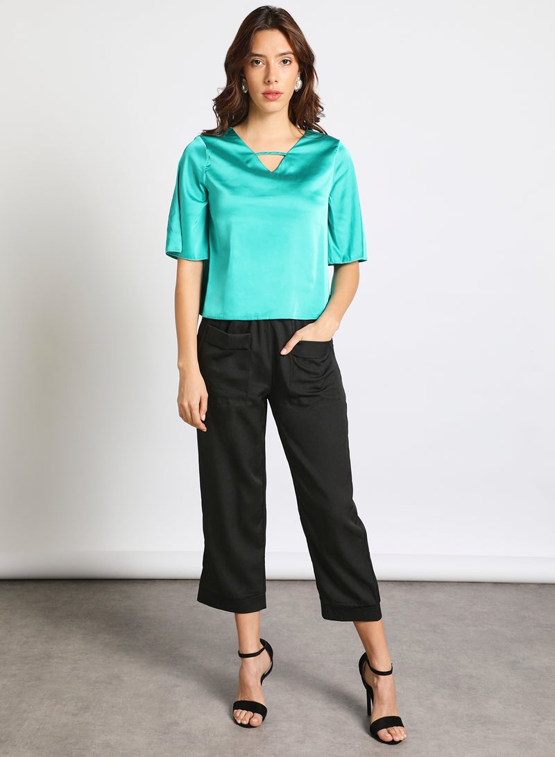 Aila Women's Casual Bell Half Sleeve Polyester Crop Top With V-Neck Electric Blue - Image 2