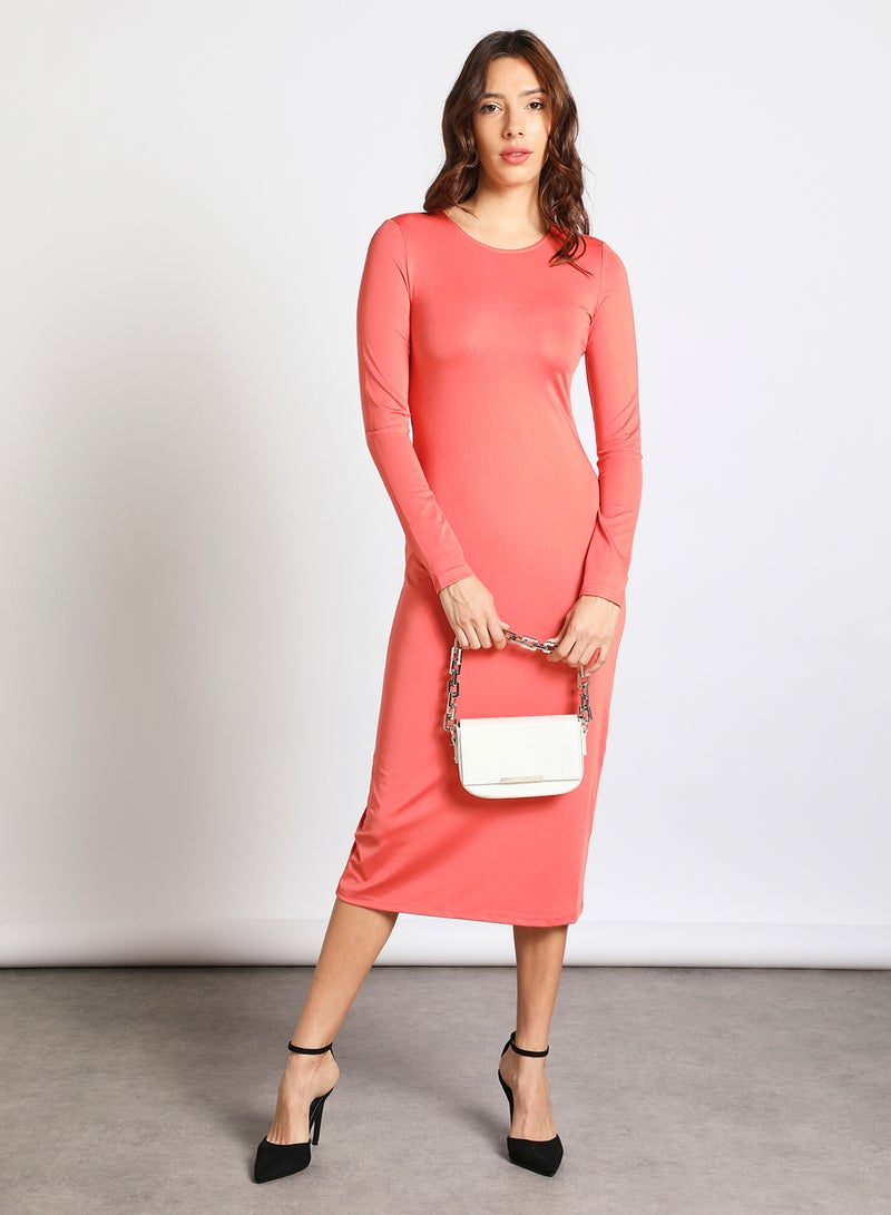 Aila Women's Round Neck Long Sleeve Midi Bodycon Knit Dress Orange - Image 2