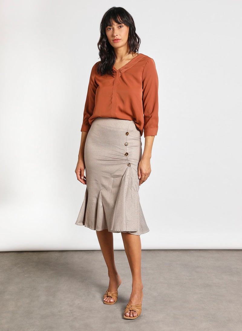 Aila Women's Casual Long Sleeve V Neck Solid Top Brown - Image 2