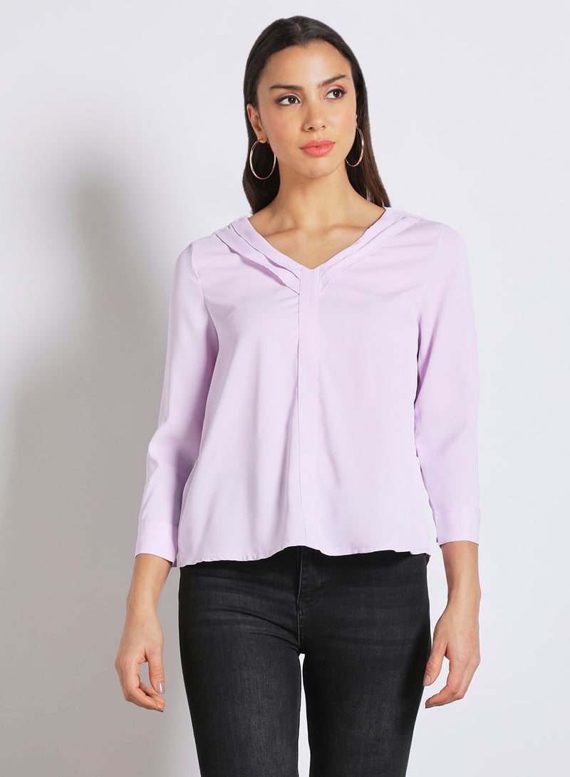Aila Women's Casual Long Sleeve V Neck Solid Tops Light Purple  - Image 1