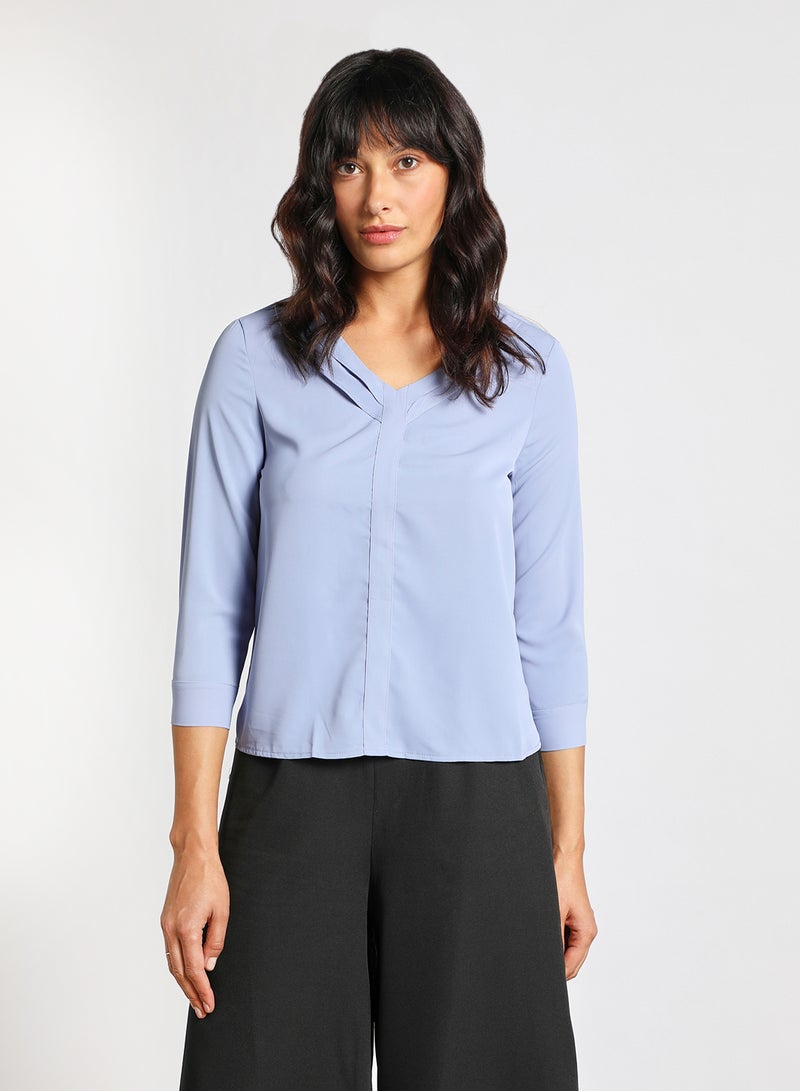 Aila Women's Casual Long Sleeve V Neck Solid Top Blue  - Image 1
