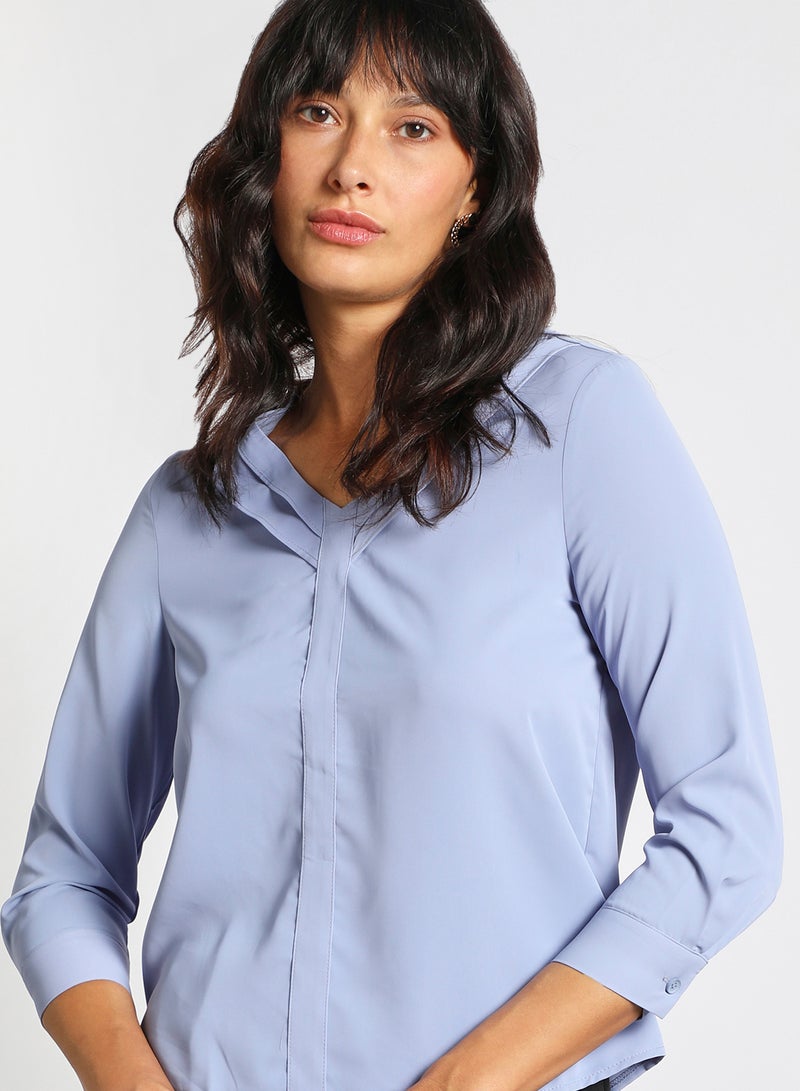 Aila Women's Casual Long Sleeve V Neck Solid Top Blue  - Image 4
