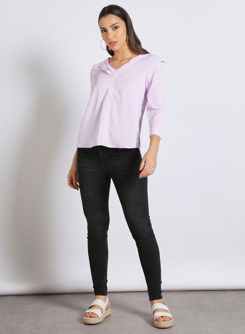 Aila Women's Casual Long Sleeve V Neck Solid Tops Light Purple  - Image 2