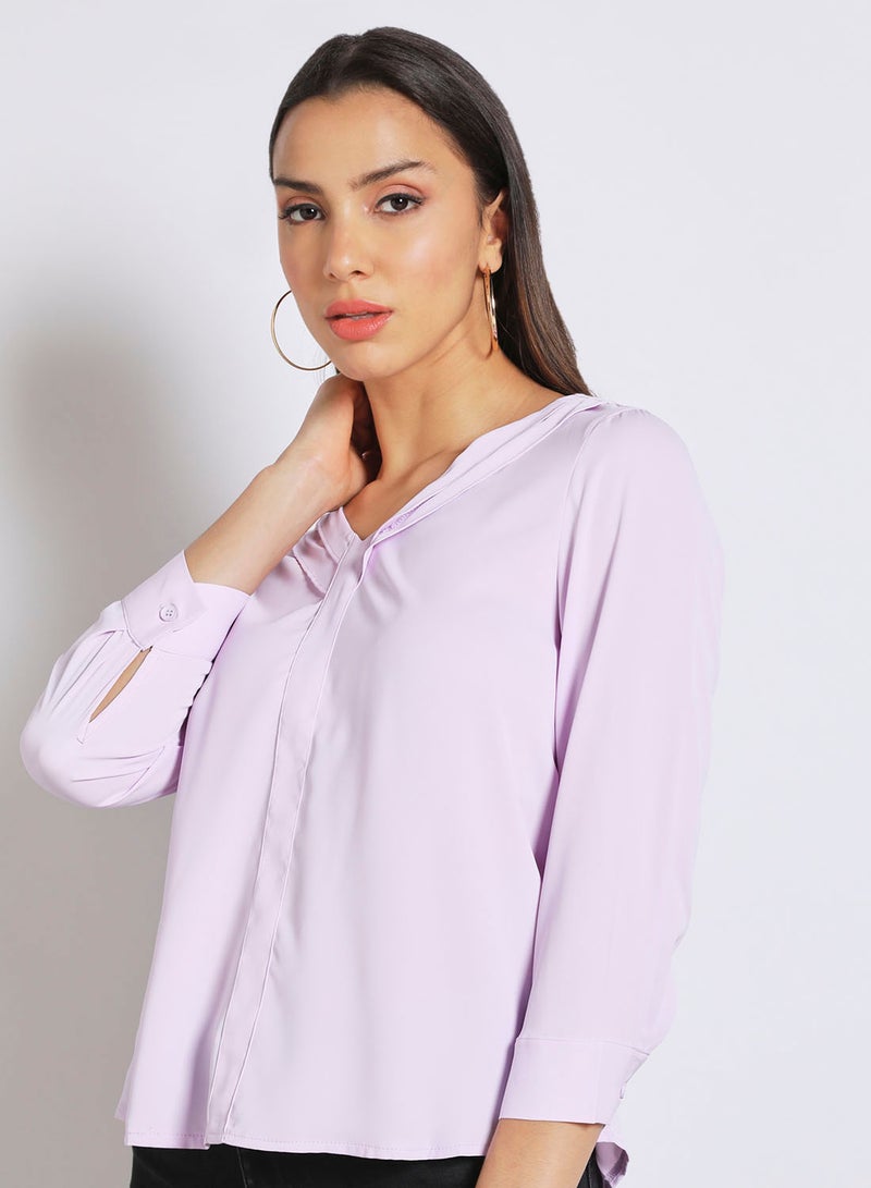 Aila Women's Casual Long Sleeve V Neck Solid Tops Light Purple  - Image 4