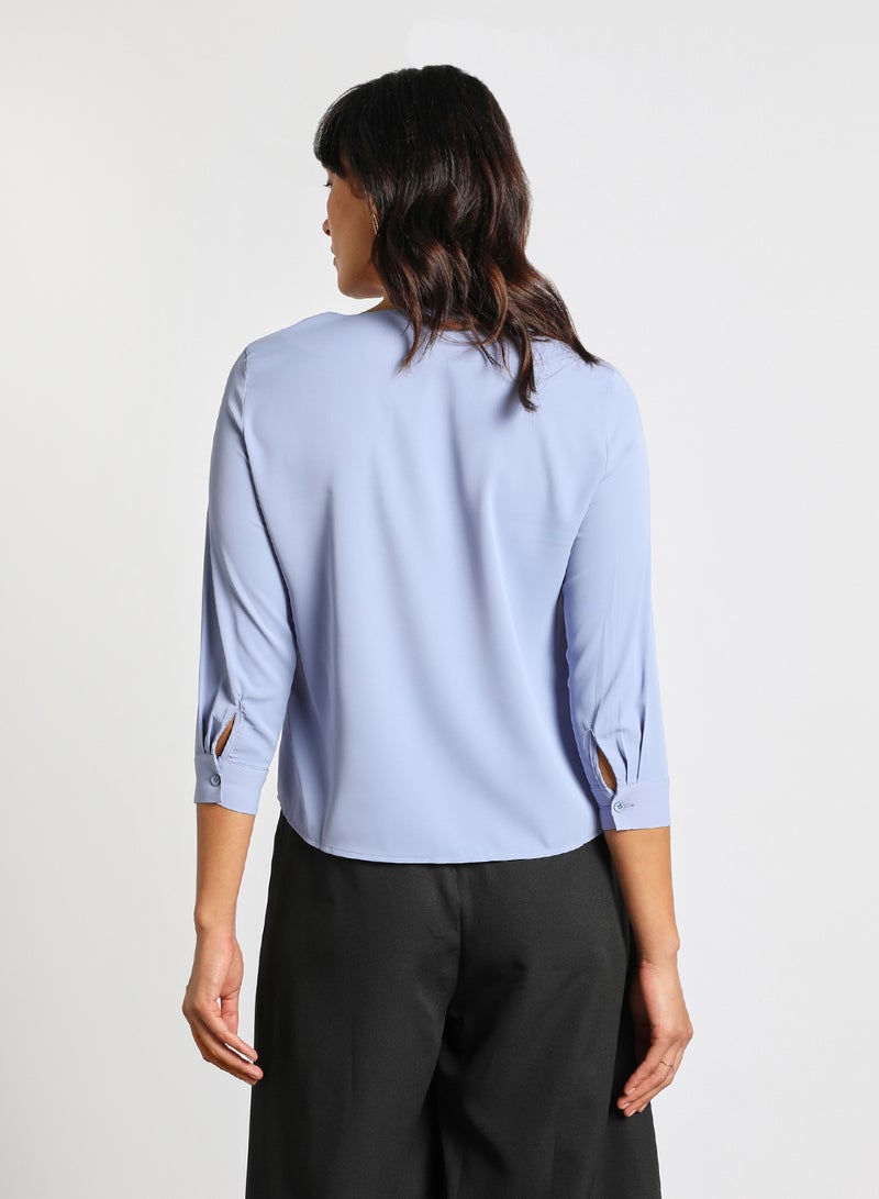 Aila Women's Casual Long Sleeve V Neck Solid Top Blue  - Image 3
