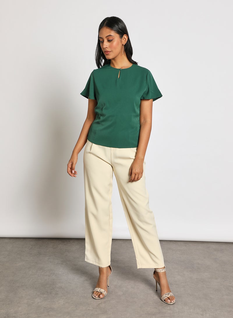 Aila Women's Casual Keyhole Neck Short Bell Sleeve Casual Top Green  - Image 2