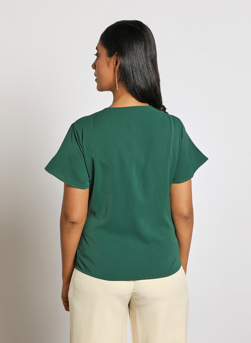 Aila Women's Casual Keyhole Neck Short Bell Sleeve Casual Top Green  - Image 3