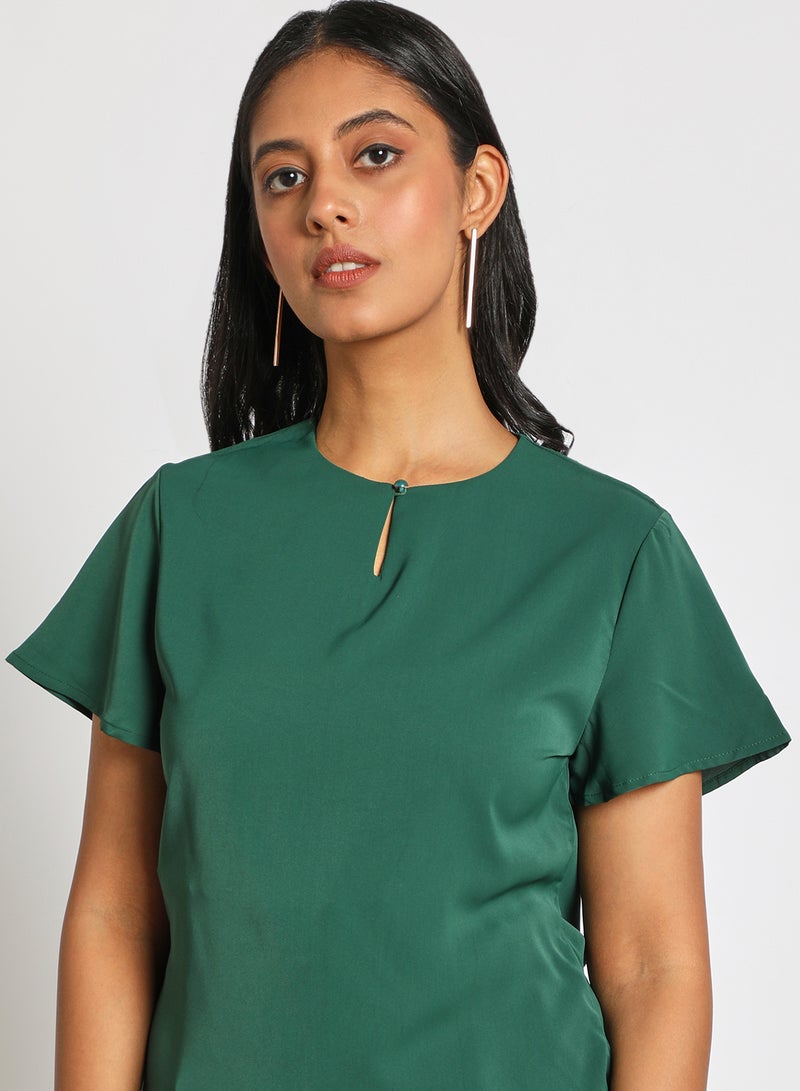 Aila Women's Casual Keyhole Neck Short Bell Sleeve Casual Top Green  - Image 4
