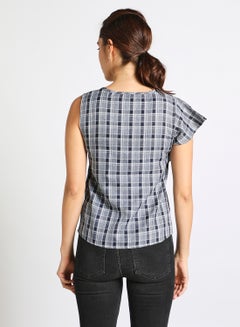 Women's Casual Sleeveless Polyester Tops with Round Neck Checkered Pattern With Ruffles Blue - v1636606514/N47963103V_3