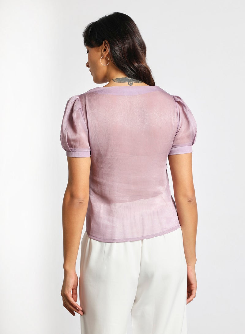 Aila Women's Casual Round Neck Short Sleeve Translucence Top Purple  - Image 3