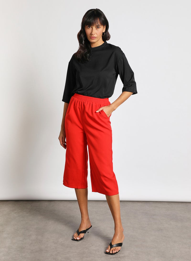 Aila Women's Wide Leg Calf Length Straight Fit Pants With Two Pocket Red - Image 2