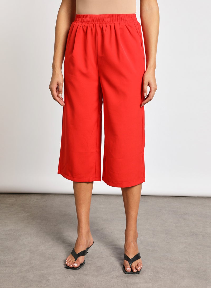 Aila Women's Wide Leg Calf Length Straight Fit Pants With Two Pocket Red - Image 1