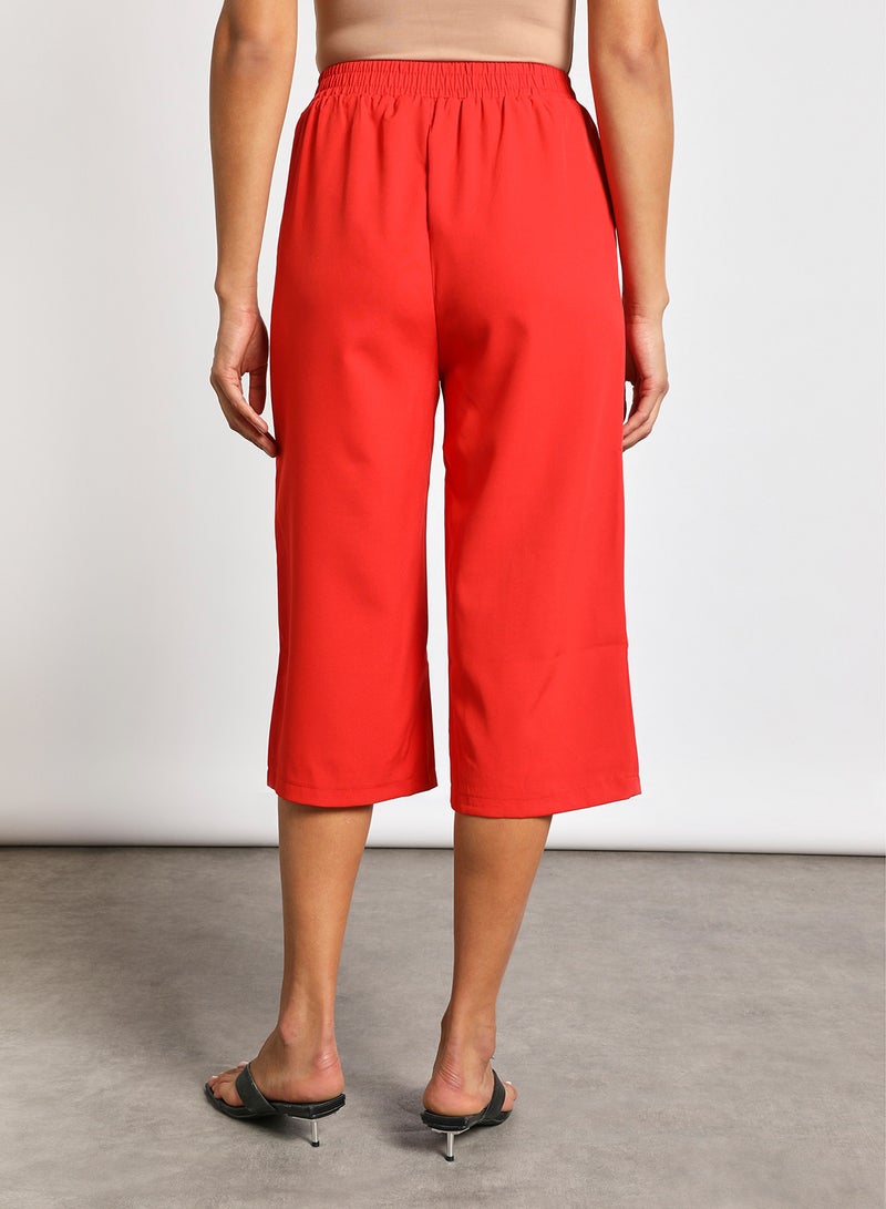 Aila Women's Wide Leg Calf Length Straight Fit Pants With Two Pocket Red - Image 3
