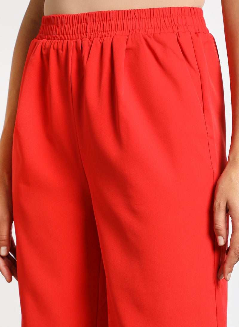 Aila Women's Wide Leg Calf Length Straight Fit Pants With Two Pocket Red - Image 4