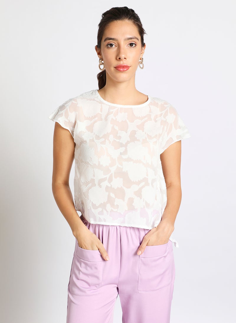 Aila - Women's Casual Frill Texture Round Neck Short Sleeve Crop Tops White - Image 1