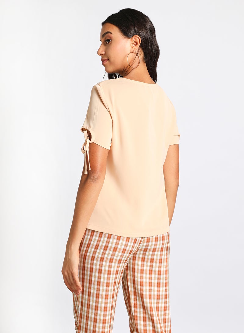 Aila - Women's Casual Knotted Short Sleeve Round Neck Top Aprico - Image 1