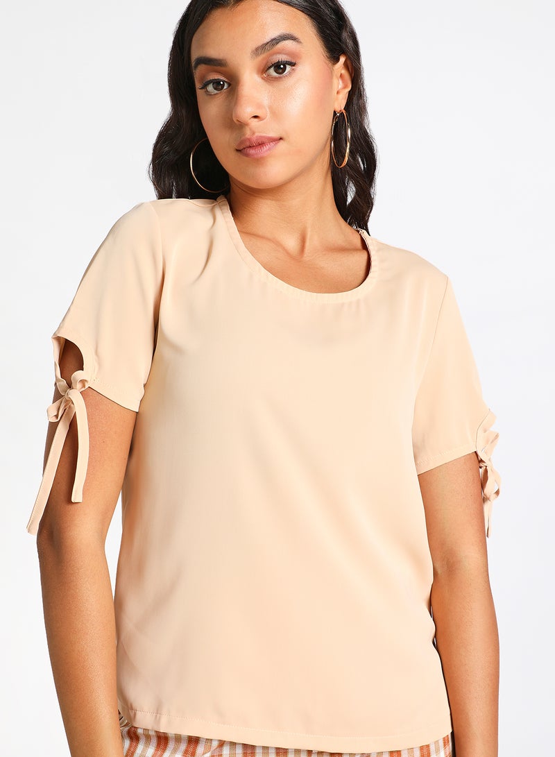 Aila - Women's Casual Knotted Short Sleeve Round Neck Top Aprico - Image 1