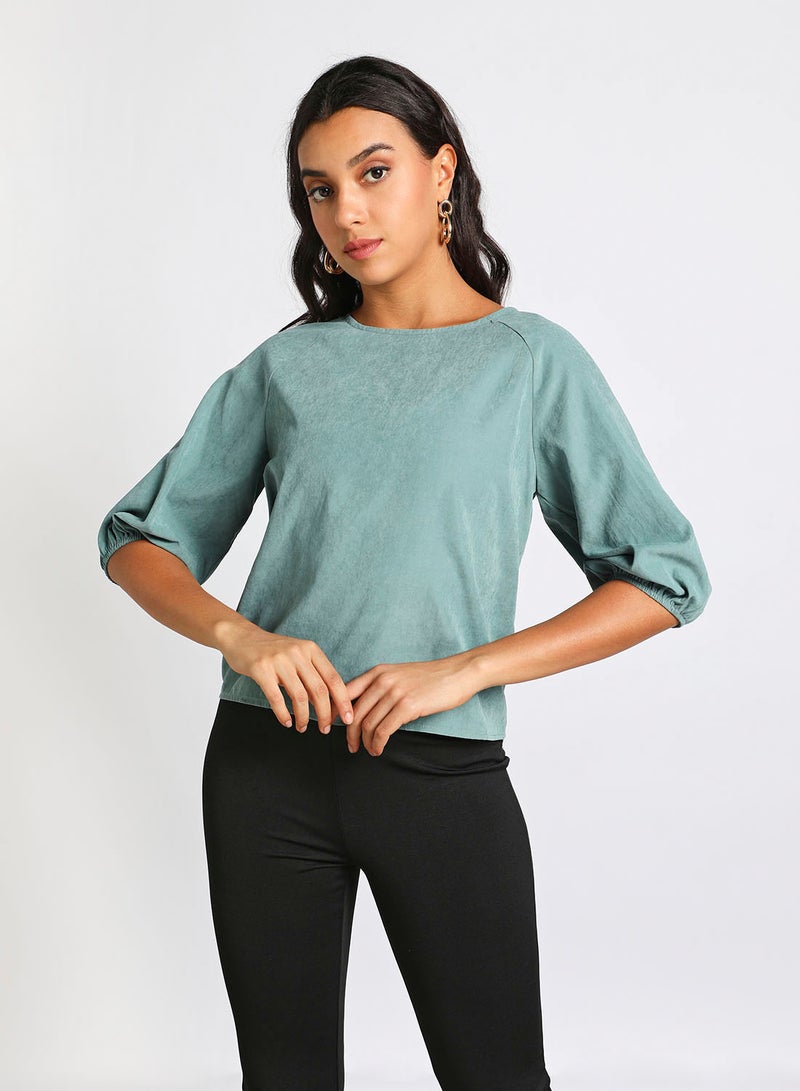 Aila Women's casual raglan sleeve Tops with center back zipper Blue  - Image 1