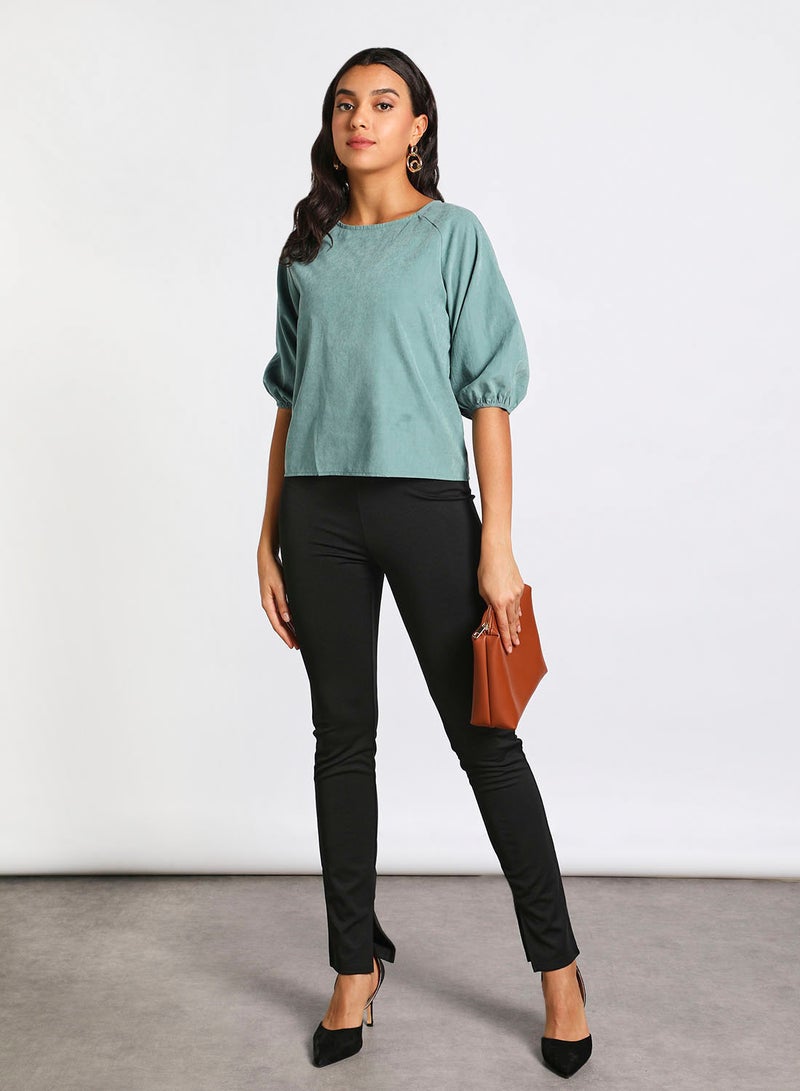 Aila Women's casual raglan sleeve Tops with center back zipper Blue  - Image 2