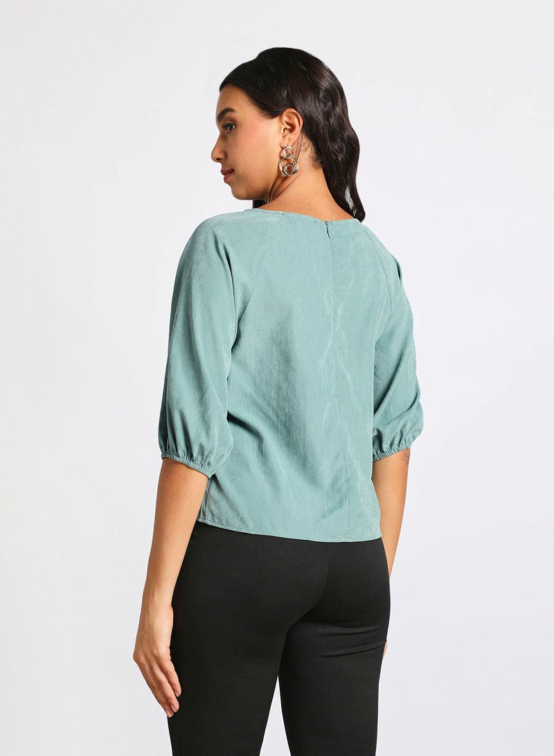 Aila Women's casual raglan sleeve Tops with center back zipper Blue  - Image 3