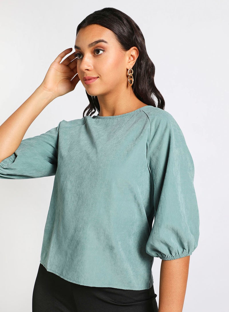 Aila Women's casual raglan sleeve Tops with center back zipper Blue  - Image 4