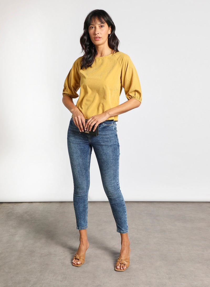 Aila Women's casual half sleeve Tops Lime Yellow  - Image 2