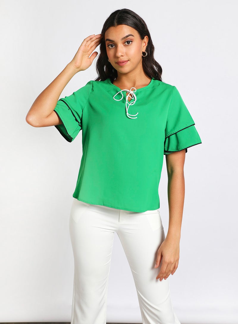 Aila Women's Layered Short Sleeve Notched Neck Top Green  - Image 1