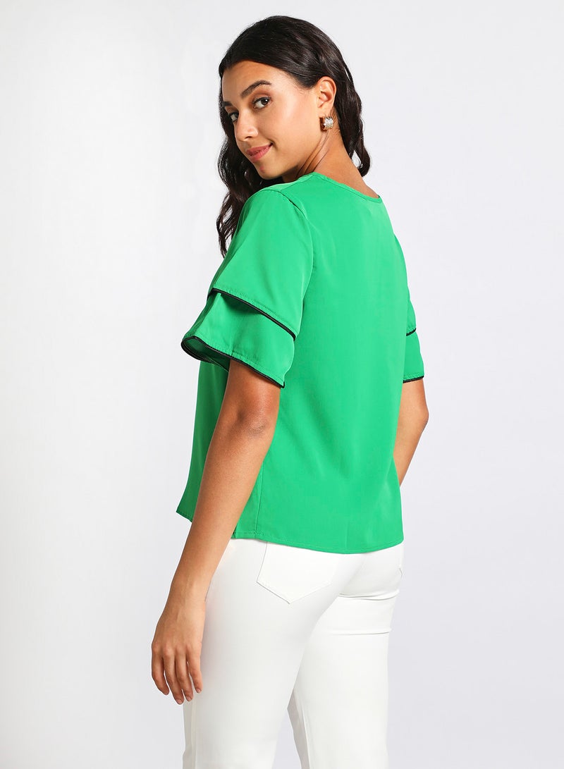 Aila Women's Layered Short Sleeve Notched Neck Top Green  - Image 3