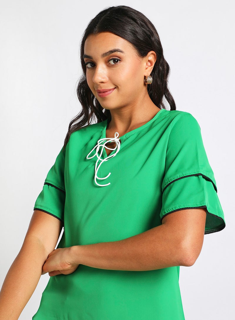 Aila Women's Layered Short Sleeve Notched Neck Top Green  - Image 4