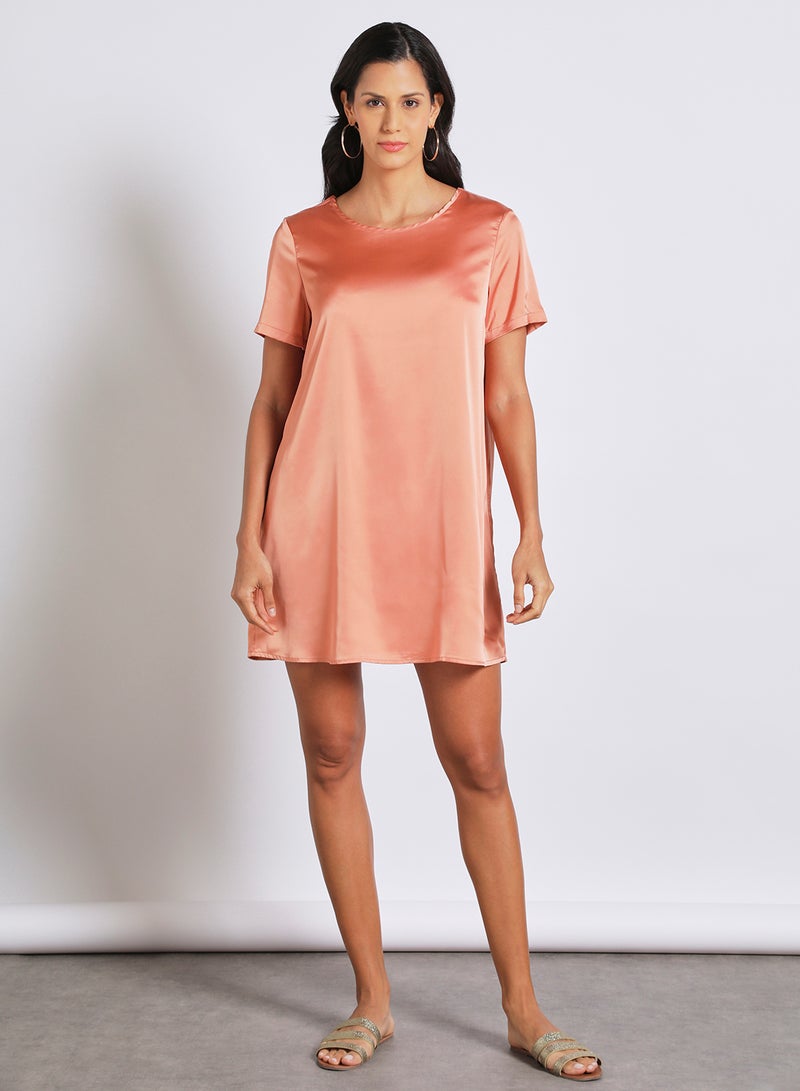 Aila Women's Casual Sweetheart Neck Short Sleeve Blocking Dress Coral  - Image 1