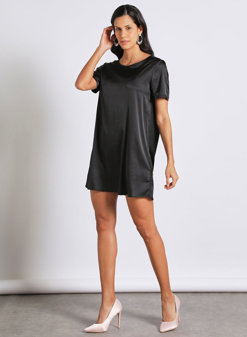 Aila Women's Casual Sweetheart Neck Short Sleeve Blocking Dress Black - Image 1