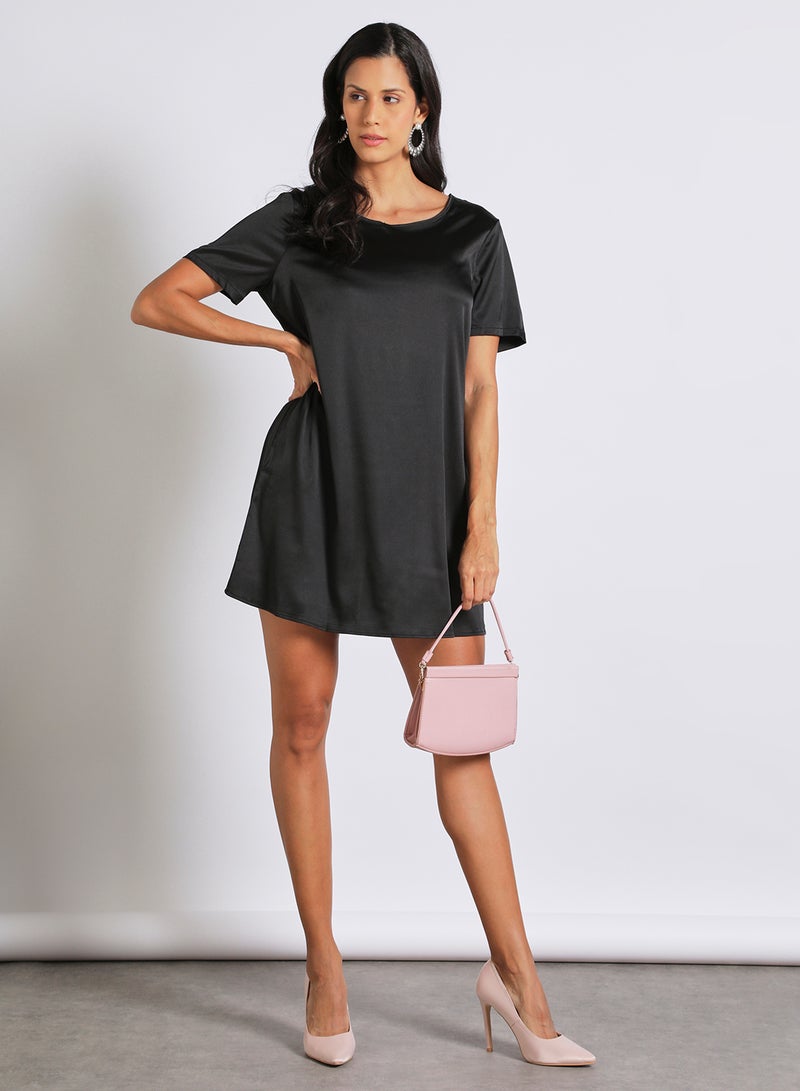 Aila Women's Casual Sweetheart Neck Short Sleeve Blocking Dress Black - Image 2