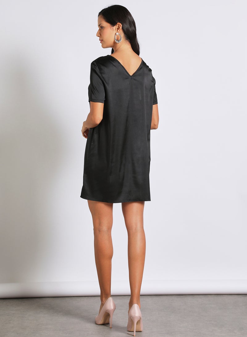 Aila Women's Casual Sweetheart Neck Short Sleeve Blocking Dress Black - Image 3