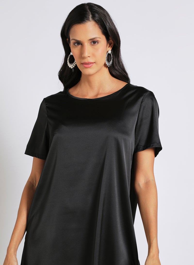 Aila Women's Casual Sweetheart Neck Short Sleeve Blocking Dress Black - Image 4