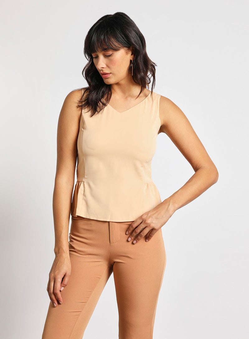 Aila - Women's Casual V-Neck Tank Top With Ruffle Hem Aprico - Image 1