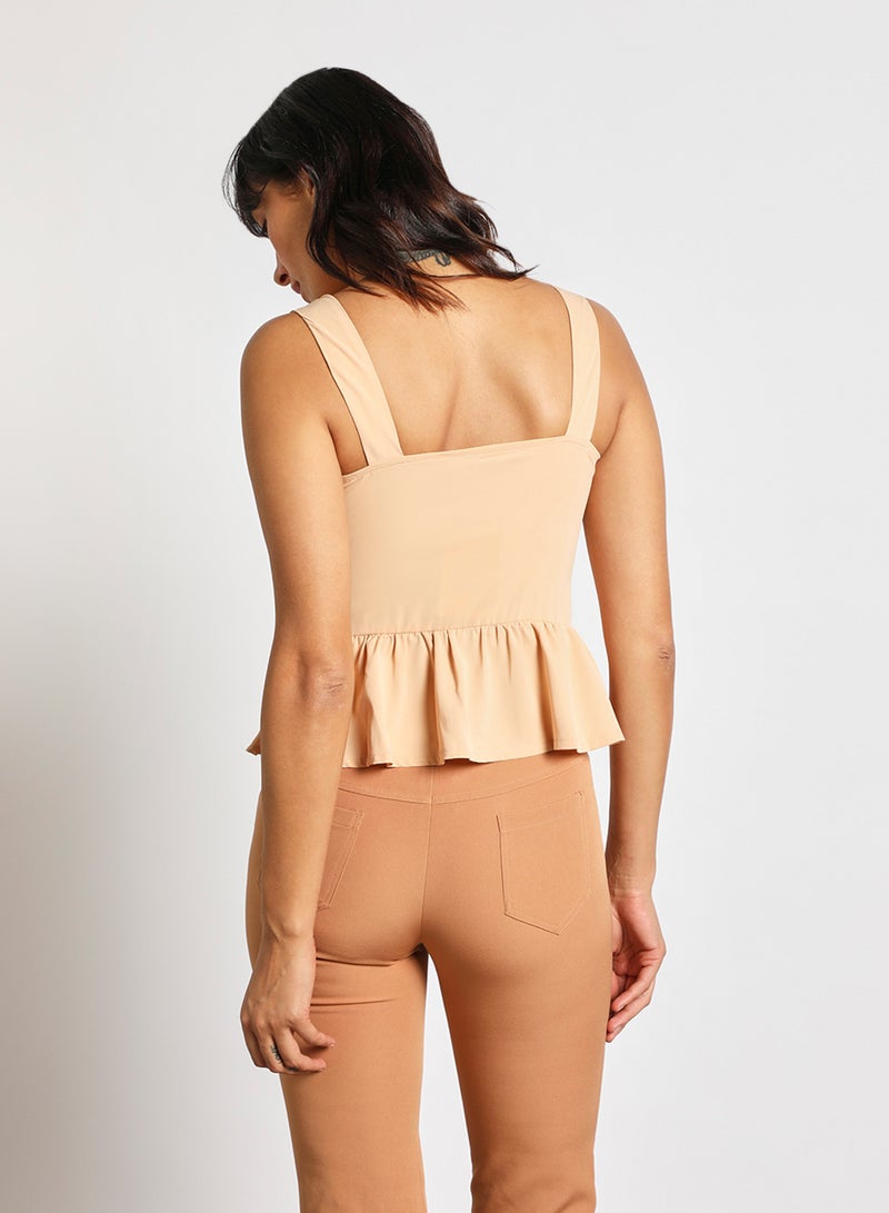 Aila - Women's Casual V-Neck Tank Top With Ruffle Hem Aprico - Image 1