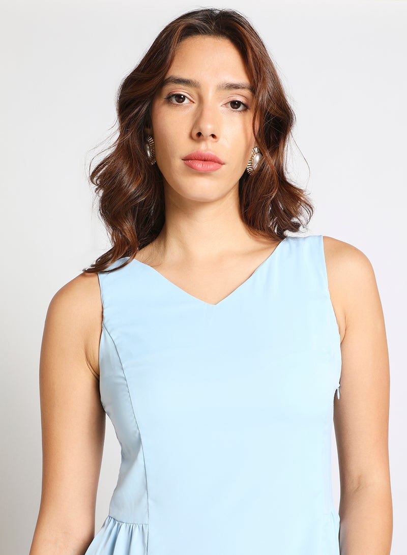 Aila - Women's Casual V-Neck Crop Top With Ruffle Hem Blue - Image 1