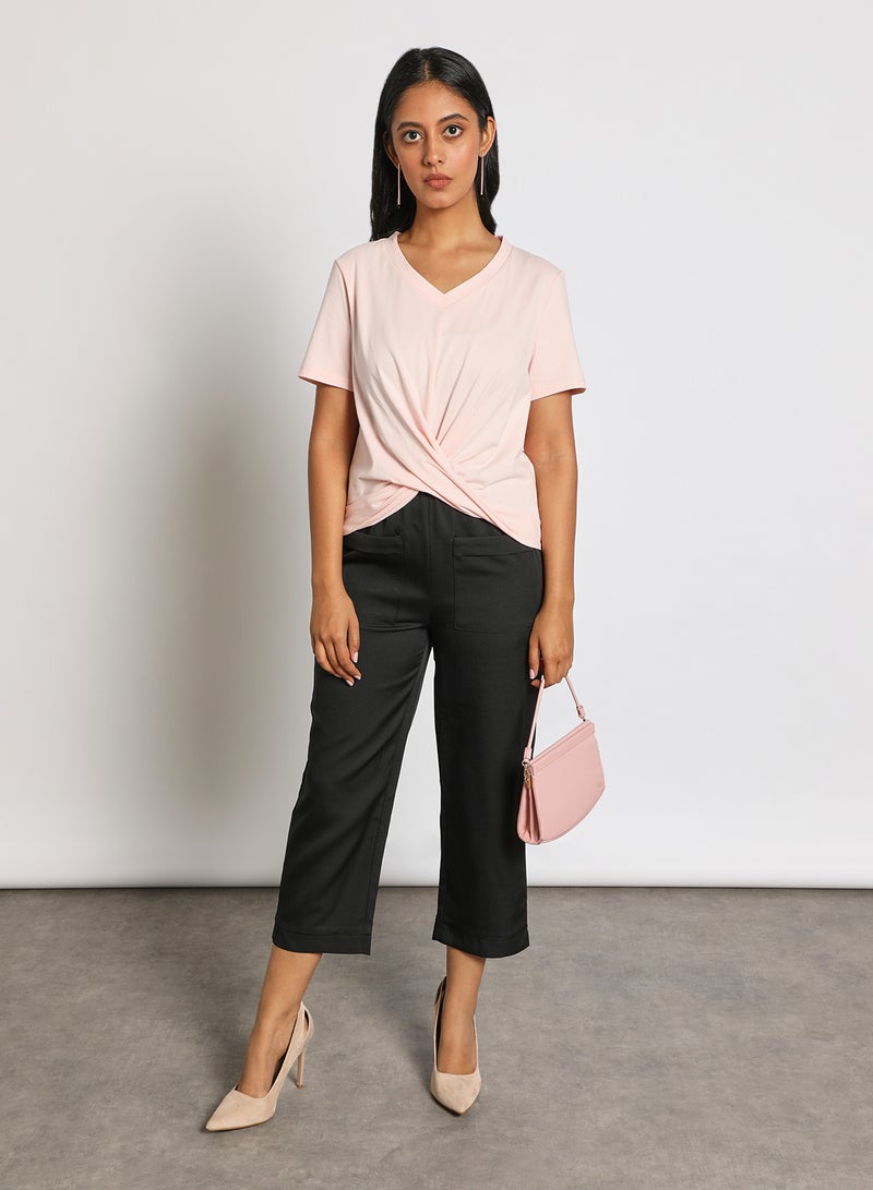 Aila Women's Casual Front Twist Sweetheart Neck Short Sleeve Knitted Top Pink  - Image 2