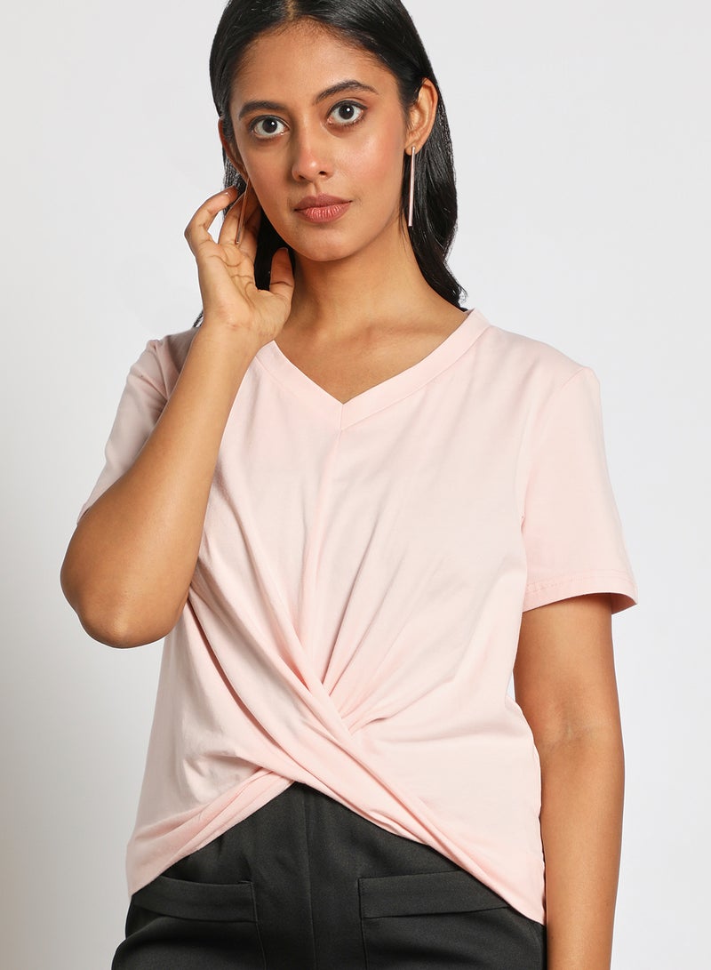 Aila Women's Casual Front Twist Sweetheart Neck Short Sleeve Knitted Top Pink  - Image 4