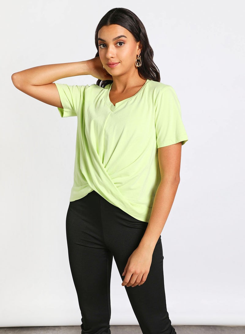 Aila Women's Casual Front Twist Sweetheart Neck Short Sleeve Knitted Top Lime Green  - Image 1